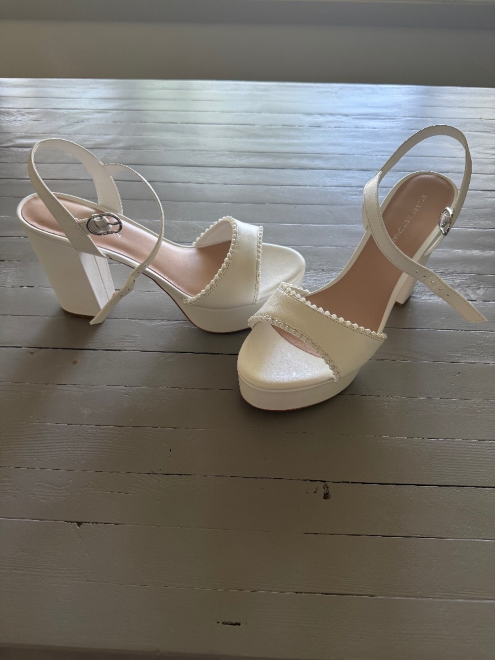 Stuart Weitzman Dancer and Bridal Pearl Platform heels